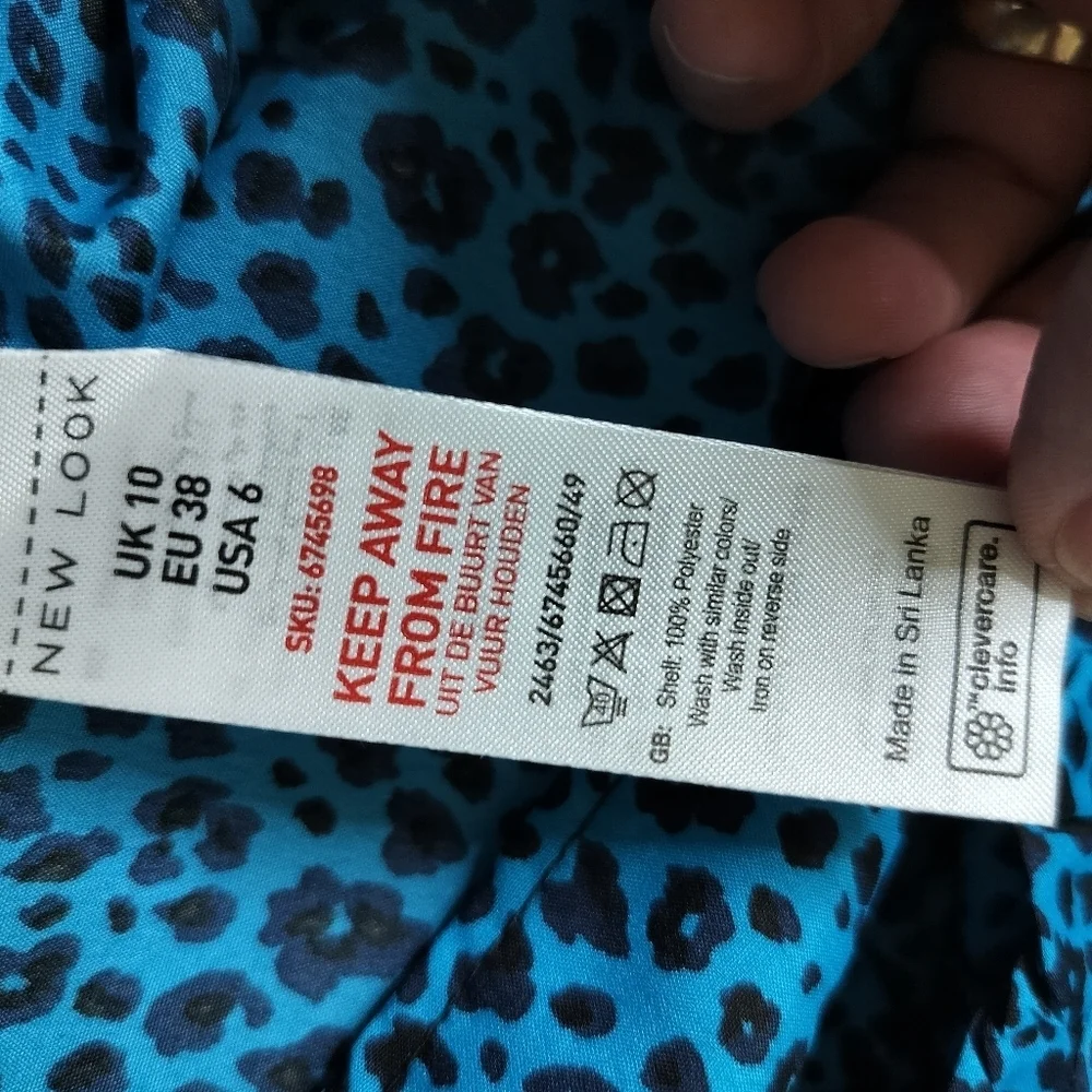 2461) New Look Blue Leopard Print Frill Smock Dress Size 10